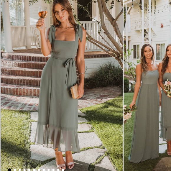 Show Me Your Mumu Claire Midi Dress Deep Sage Chiffon - Picture 2 of 9
